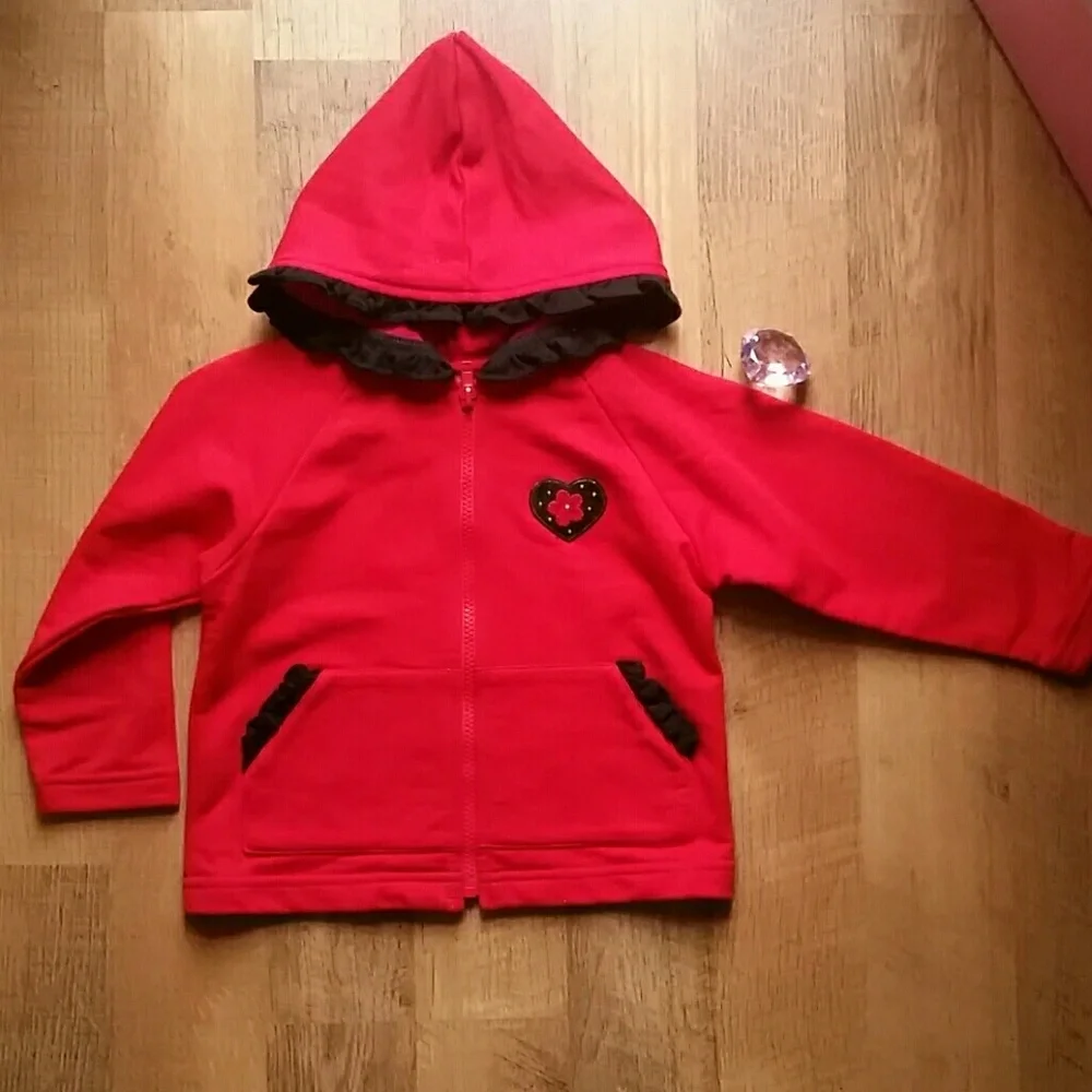 Copper Key Girls‎ Red and Black Heart Ruffle Zip Jacket Size 3T